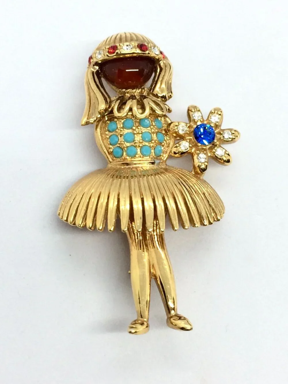 VINTAGE JBK BROOCH Ballerina Camrose Cross Figural Rhinestone Gold Tone